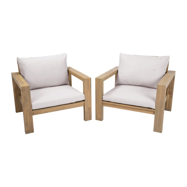English Elm Outdoor Acacia Wood Patio Chair Set Two Deep Seat Armchairs with Washable Cushions Light Teak N719Z000251L