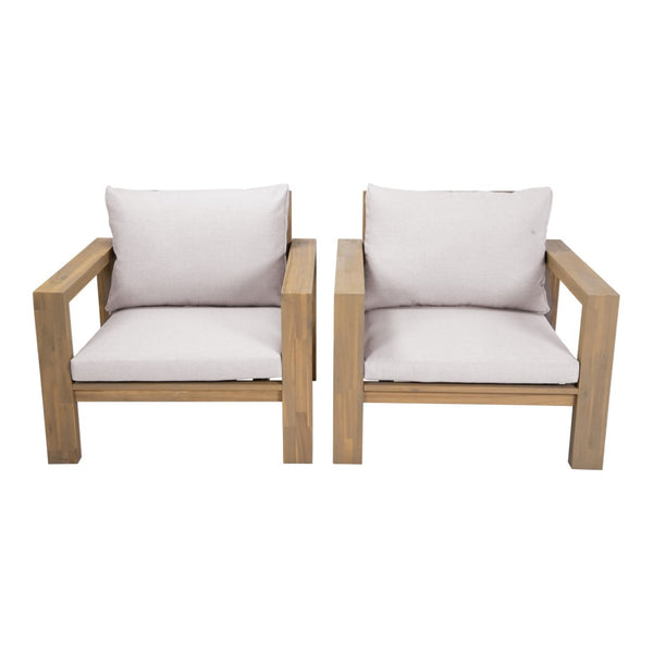 English Elm Outdoor Acacia Wood Patio Chair Set Two Deep Seat Armchairs with Washable Cushions Light Teak N719Z000251L