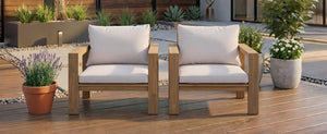 English Elm Outdoor Acacia Wood Patio Chair Set Two Deep Seat Armchairs with Washable Cushions Light Teak N719Z000251L