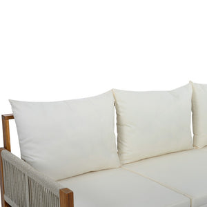 English Elm Outdoor Acacia Wood Daybed Sofa with Rope Woven Arms Converts to Poolside Sunbed Beige N719Z000260A