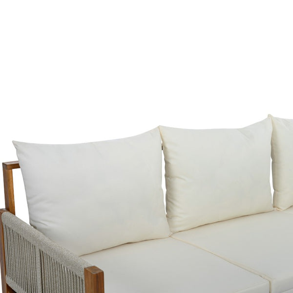 English Elm Outdoor Acacia Wood Daybed Sofa with Rope Woven Arms Converts to Poolside Sunbed Beige N719Z000260A