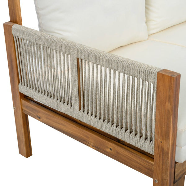 English Elm Outdoor Acacia Wood Daybed Sofa with Rope Woven Arms Converts to Poolside Sunbed Beige N719Z000260A