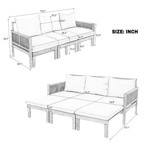 English Elm Outdoor Acacia Wood Daybed Sofa with Rope Woven Arms Converts to Poolside Sunbed Beige N719Z000260A