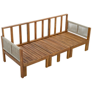 English Elm Outdoor Acacia Wood Daybed Sofa with Rope Woven Arms Converts to Poolside Sunbed Beige N719Z000260A
