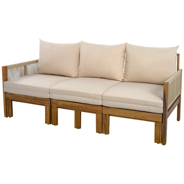 English Elm Outdoor Acacia Wood Daybed Sofa with Rope Woven Arms Converts to Poolside Sunbed Brown N719Z000260D