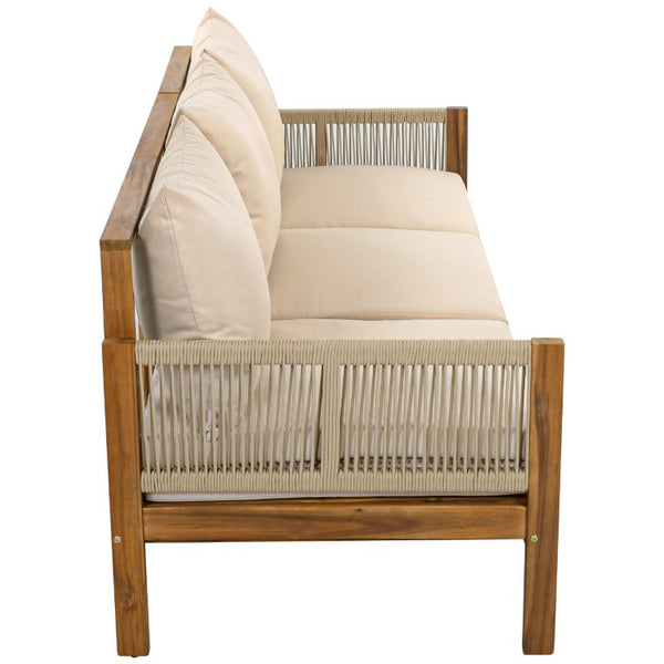 English Elm Outdoor Acacia Wood Daybed Sofa with Rope Woven Arms Converts to Poolside Sunbed Brown N719Z000260D