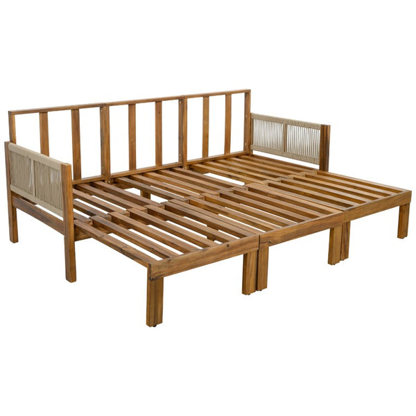 English Elm Outdoor Acacia Wood Daybed Sofa with Rope Woven Arms Converts to Poolside Sunbed Brown N719Z000260D