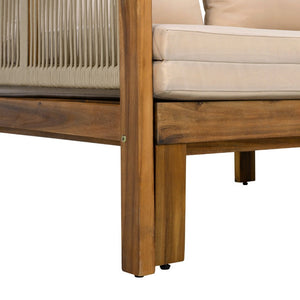 English Elm Outdoor Acacia Wood Daybed Sofa with Rope Woven Arms Converts to Poolside Sunbed Brown N719Z000260D