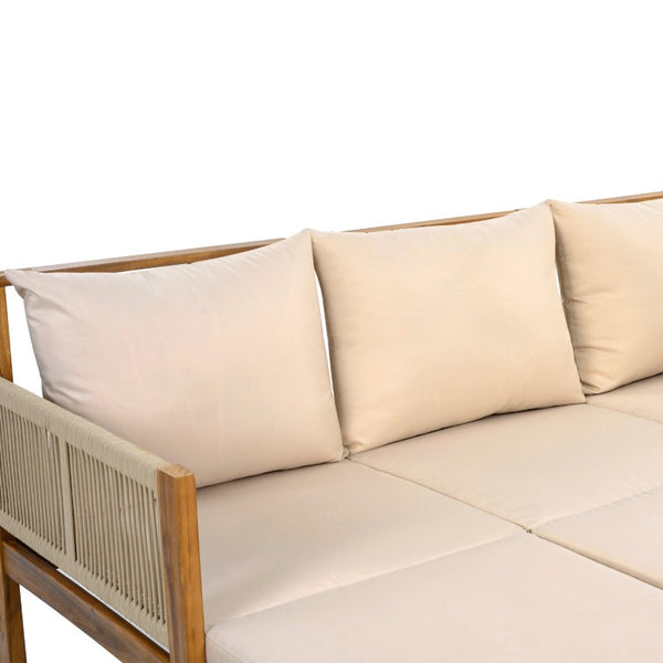 English Elm Outdoor Acacia Wood Daybed Sofa with Rope Woven Arms Converts to Poolside Sunbed Brown N719Z000260D
