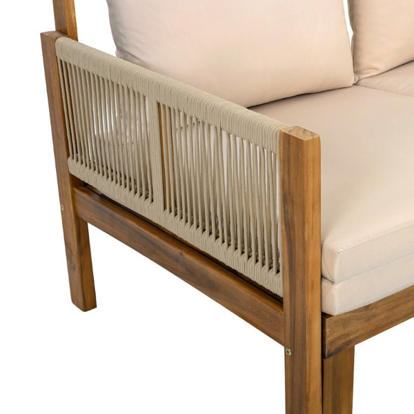 English Elm Outdoor Acacia Wood Daybed Sofa with Rope Woven Arms Converts to Poolside Sunbed Brown N719Z000260D