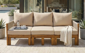 English Elm Outdoor Acacia Wood Daybed Sofa with Rope Woven Arms Converts to Poolside Sunbed Brown N719Z000260D