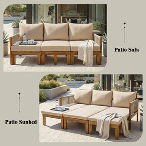 English Elm Outdoor Acacia Wood Daybed Sofa with Rope Woven Arms Converts to Poolside Sunbed Brown N719Z000260D