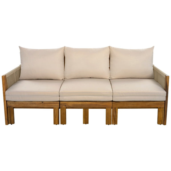 English Elm Outdoor Acacia Wood Daybed Sofa with Rope Woven Arms Converts to Poolside Sunbed Brown N719Z000260D