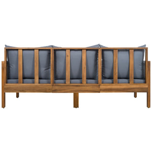 English Elm Outdoor Acacia Wood Daybed Sofa with Rope Woven Arms and Waterproof Grey Cushions N719Z000260E