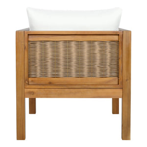 English Elm 4 Piece Acacia Wood Rattan Outdoor Sofa Set with Slatted Coffee Table for Patios 4-Piece Set Beige N719Z000270A