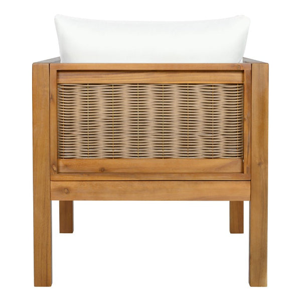 English Elm 4 Piece Acacia Wood Rattan Outdoor Sofa Set with Slatted Coffee Table for Patios 4-Piece Set Beige N719Z000270A