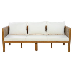 English Elm 4 Piece Acacia Wood Rattan Outdoor Sofa Set with Slatted Coffee Table for Patios 2-Piece Set Beige N719Z000271A