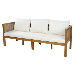 English Elm 4 Piece Acacia Wood Rattan Outdoor Sofa Set with Slatted Coffee Table for Patios 2-Piece Set Beige N719Z000271A