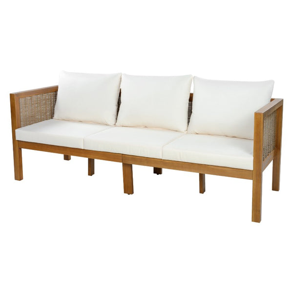 English Elm 4 Piece Acacia Wood Rattan Outdoor Sofa Set with Slatted Coffee Table for Patios 2-Piece Set Beige N719Z000271A