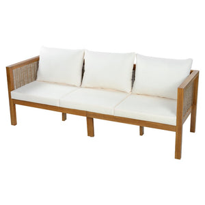 English Elm 4 Piece Acacia Wood Rattan Outdoor Sofa Set with Slatted Coffee Table for Patios 2-Piece Set Beige N719Z000271A