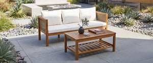English Elm 4 Piece Acacia Wood Rattan Outdoor Sofa Set with Slatted Coffee Table for Patios 2-Piece Set Beige N719Z000271A