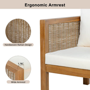 English Elm 4 Piece Acacia Wood Rattan Outdoor Sofa Set with Slatted Coffee Table for Patios 2-Piece Set Beige N719Z000271A