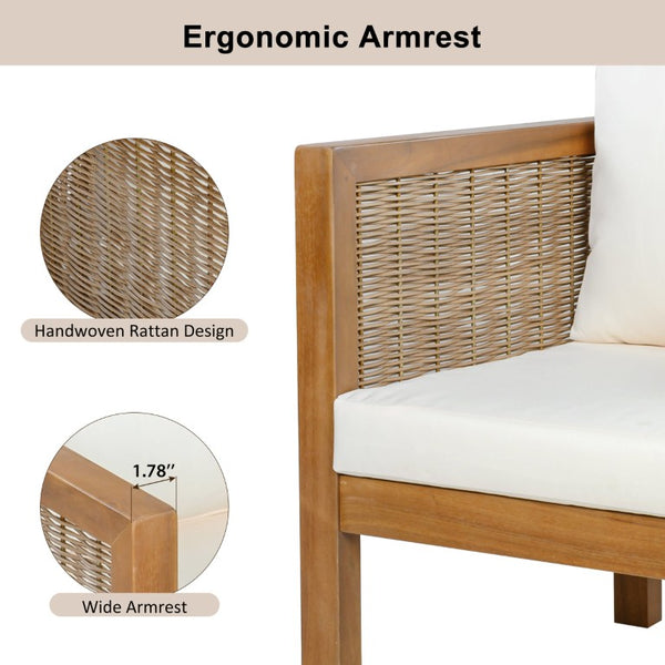 English Elm 4 Piece Acacia Wood Rattan Outdoor Sofa Set with Slatted Coffee Table for Patios 2-Piece Set Beige N719Z000271A