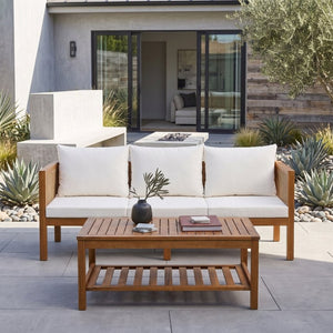 English Elm 4 Piece Acacia Wood Rattan Outdoor Sofa Set with Slatted Coffee Table for Patios 2-Piece Set Beige N719Z000271A