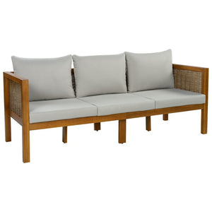 English Elm 4 Piece Acacia Wood Rattan Outdoor Sofa Set with Slatted Coffee Table for Patios 2-Piece Set Grey N719Z000271E