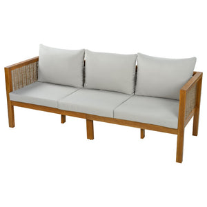 English Elm 4 Piece Acacia Wood Rattan Outdoor Sofa Set with Slatted Coffee Table for Patios 2-Piece Set Grey N719Z000271E