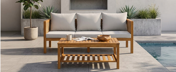 English Elm 4 Piece Acacia Wood Rattan Outdoor Sofa Set with Slatted Coffee Table for Patios 2-Piece Set Grey N719Z000271E
