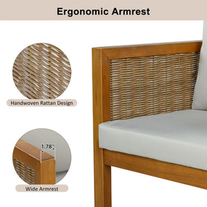 English Elm 4 Piece Acacia Wood Rattan Outdoor Sofa Set with Slatted Coffee Table for Patios 2-Piece Set Grey N719Z000271E