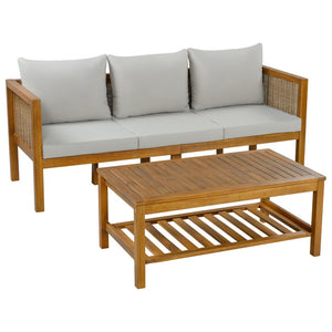English Elm 4 Piece Acacia Wood Rattan Outdoor Sofa Set with Slatted Coffee Table for Patios 2-Piece Set Grey N719Z000271E