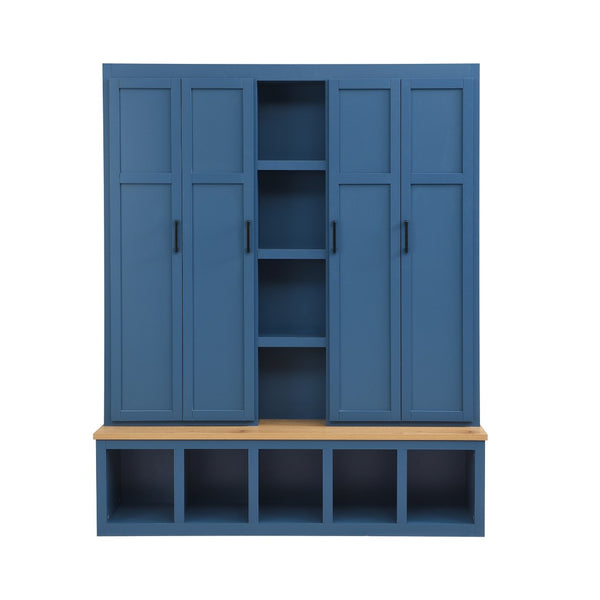 English Elm Hall Tree with Cabinet Storage Bench and Hooks Modern Farmhouse Entryway Organizer N721P286078C