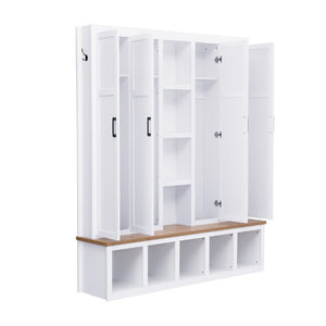 English Elm Hall Tree Modern Farmhouse Entryway Organizer with Cabinet Storage and Wood Bench Seat N721P286078K