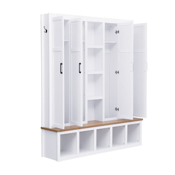 English Elm Hall Tree Modern Farmhouse Entryway Organizer with Cabinet Storage and Wood Bench Seat N721P286078K