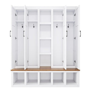 English Elm Hall Tree Modern Farmhouse Entryway Organizer with Cabinet Storage and Wood Bench Seat N721P286078K