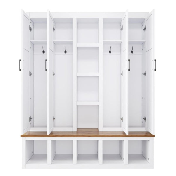 English Elm Hall Tree Modern Farmhouse Entryway Organizer with Cabinet Storage and Wood Bench Seat N721P286078K