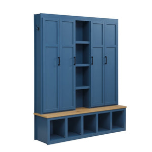 English Elm Hall Tree with Cabinet Storage Bench Shoe Shelf and Hooks in Modern Farmhouse Style N721P286079C