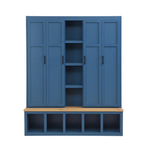 English Elm Hall Tree with Cabinet Storage Bench Shoe Shelf and Hooks in Modern Farmhouse Style N721P286079C
