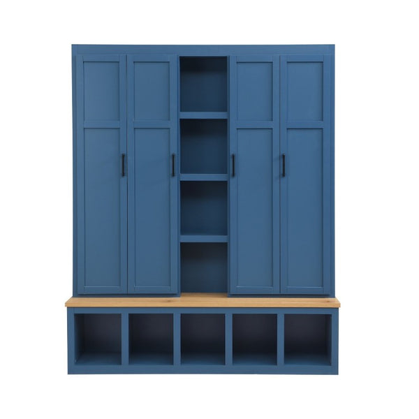 English Elm Hall Tree with Cabinet Storage Bench Shoe Shelf and Hooks in Modern Farmhouse Style N721P286079C