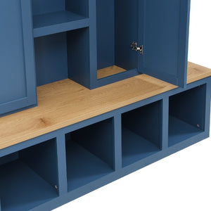 English Elm Hall Tree with Cabinet Storage Bench Shoe Shelf and Hooks in Modern Farmhouse Style N721P286079C