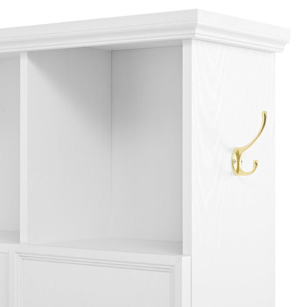 English Elm Hall Tree Farmhouse Entryway Organizer with Cabinet Storage Bench and Gold Hooks N721P313980K
