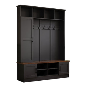 English Elm Hall Tree Modern Farmhouse Entryway Organizer with Six Hooks and Walnut Bench Seat N721P366129B