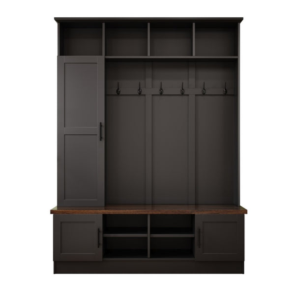 English Elm Hall Tree Modern Farmhouse Entryway Organizer with Six Hooks and Walnut Bench Seat N721P366129B