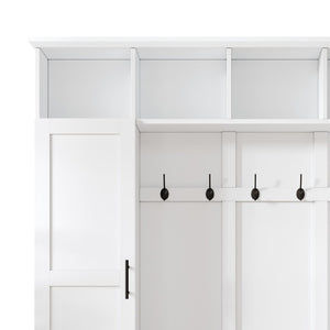 English Elm Hall Tree with Cabinet Storage Bench Six Hooks Modern Farmhouse Entryway Organizer N721P366129K