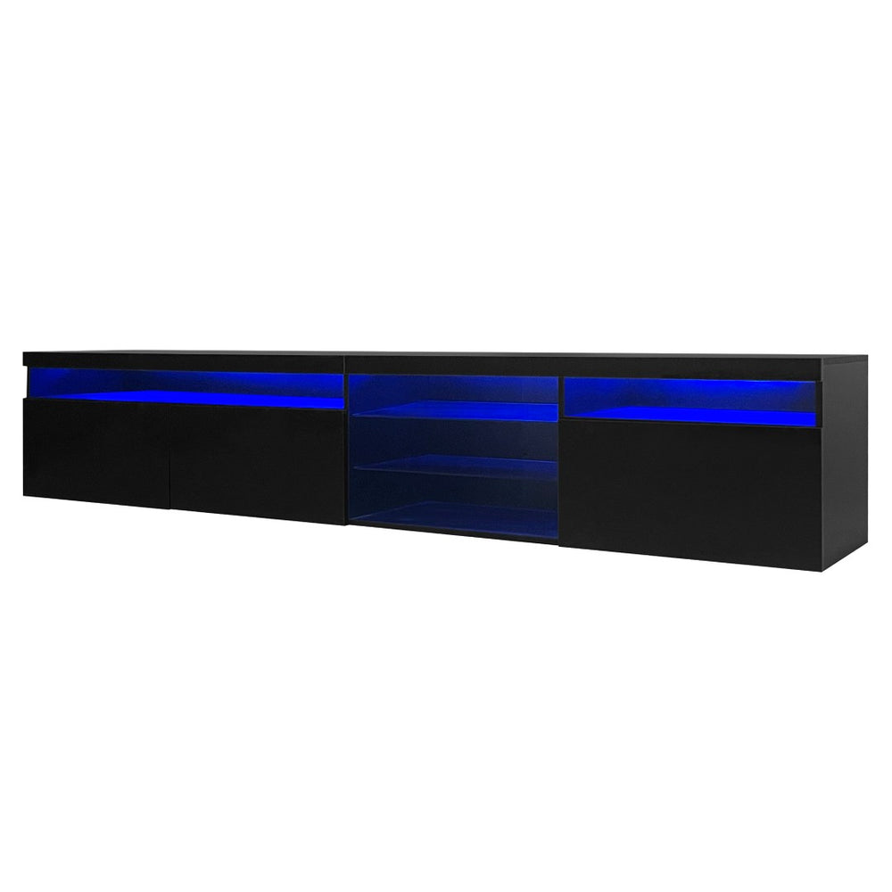 English Elm Tv Stand with Glass Shelves and Led Lighting for a Modern Living Room Display N721P366141B