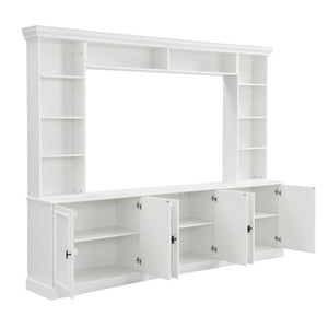 English Elm Tv Stand Mid-Century Entertainment Center with Open Shelves and Retro Cabinet Doors N721P379049K
