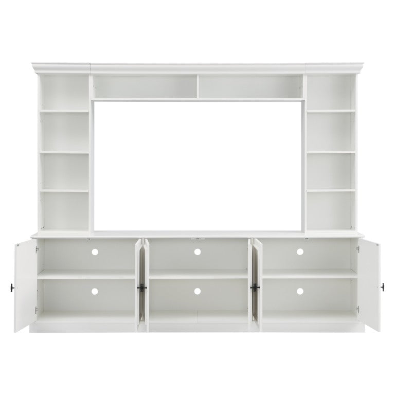 English Elm Tv Stand Mid-Century Media Console with Curved Top Adjustable Shelves and Cabinet Storage N721P379050K