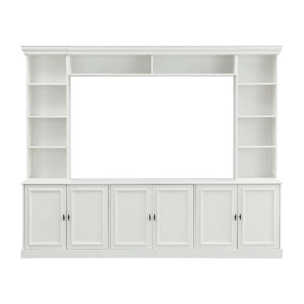 English Elm Tv Stand Mid-Century Media Console with Curved Top Adjustable Shelves and Cabinet Storage N721P379050K